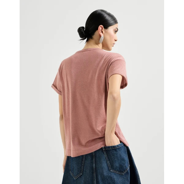 Brunello Cucinelli Cashmere and silk lightweight sweater in Pink, view 3