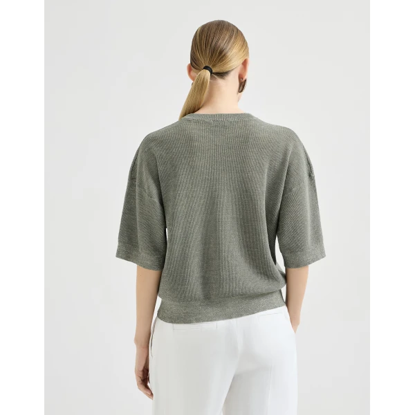 Brunello Cucinelli Sparkling linen sweater in Military, view 3