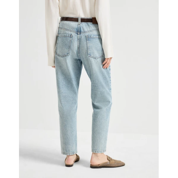 Brunello Cucinelli Baggy Tapered trousers in Light Denim, view 3
