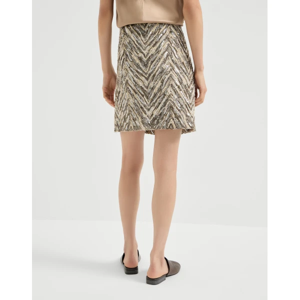 Brunello Cucinelli Dazzling chevron embroidery mini skirt in Brown, view 3