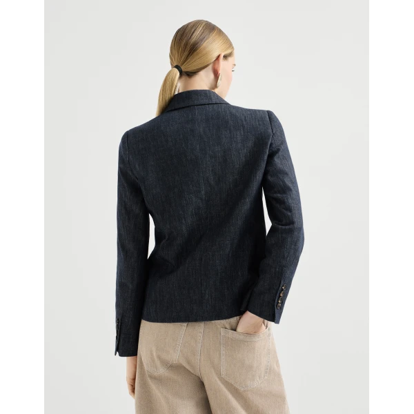 Brunello Cucinelli Denim-effect twill blazer in Dark Denim, view 3