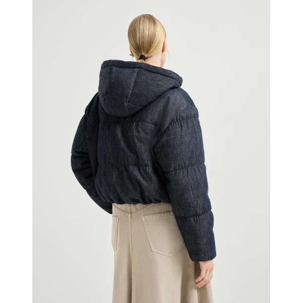 Brunello Cucinelli Denim-effect twill down jacket in Denim, view 3