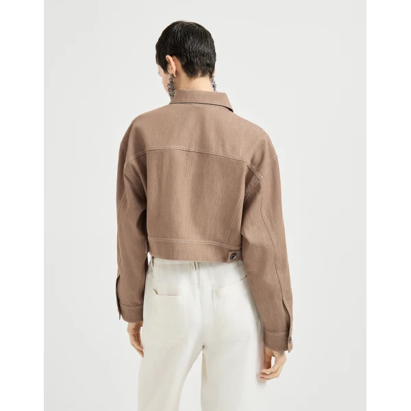 Brunello Cucinelli Denim-effect twill outerwear jacket in Desert, view 3