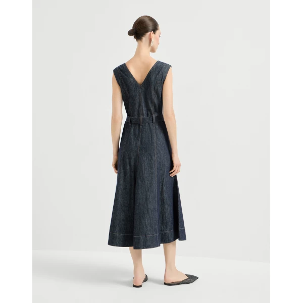 Brunello Cucinelli Twill flared dress in Denim, view 3