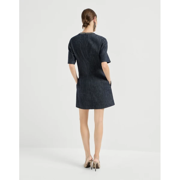 Brunello Cucinelli T-shirt dress with monili in Denim, view 3