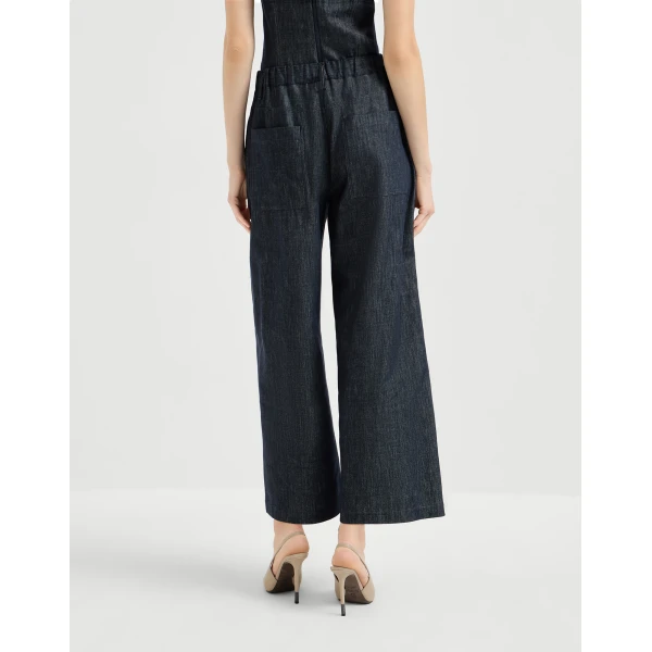 Brunello Cucinelli Pleated A-line trousers in Denim, view 3