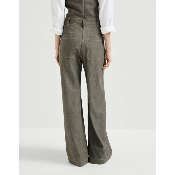 Brunello Cucinelli Wide Smart trousers in Olive, view 3