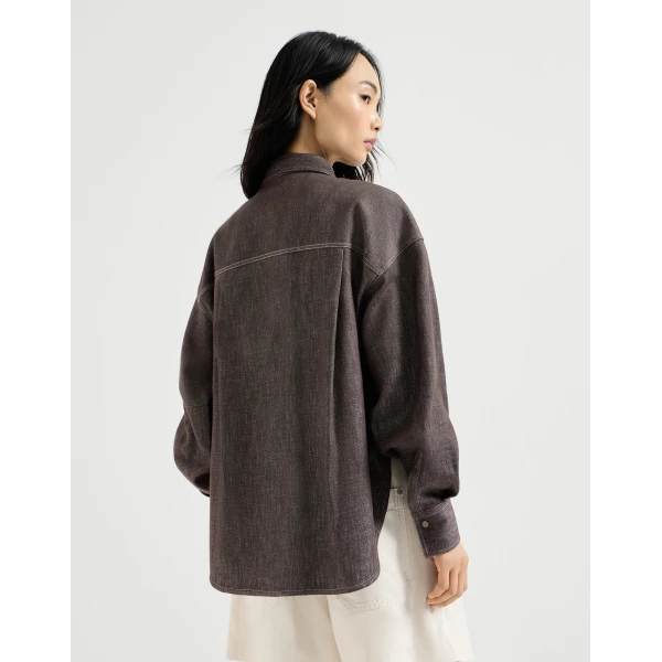 Brunello Cucinelli Sparkling no-fade denim shirt in Cocoa, view 3