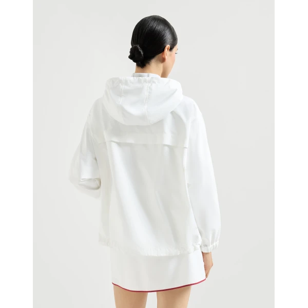 Brunello Cucinelli Hooded outerwear jacket with logo in White, view 3