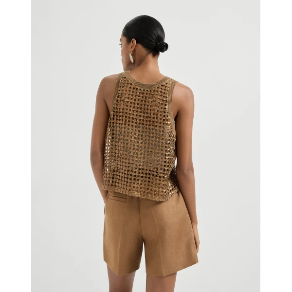 Brunello Cucinelli Dazzling Net Embroidery top in Brown, view 3