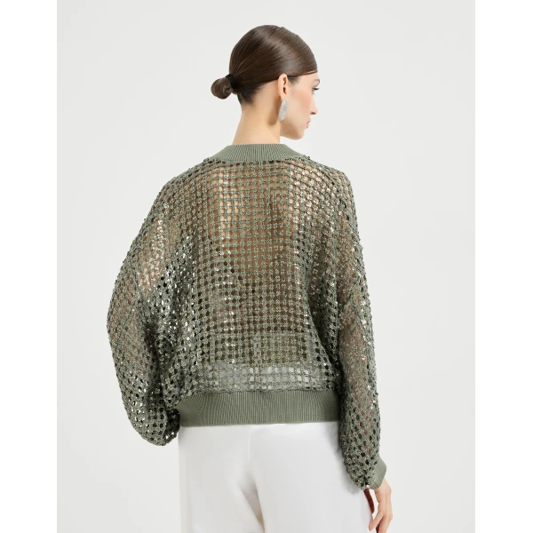 Brunello Cucinelli Dazzling Net Embroidery cardigan in Green, view 3