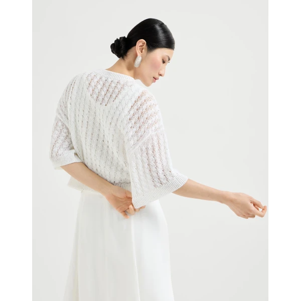 Brunello Cucinelli Dazzling cable cardigan in White, view 3