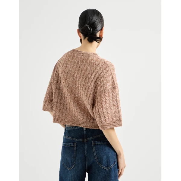 Brunello Cucinelli Dazzling cable cardigan in Brown, view 3