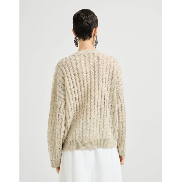 Brunello Cucinelli Dazzling Cable sweater in Beige, view 3