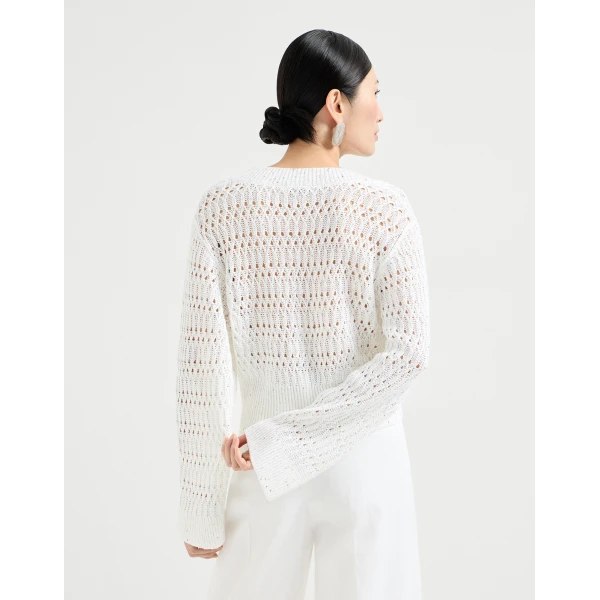 Brunello Cucinelli Dazzling braids sweater in White, view 3