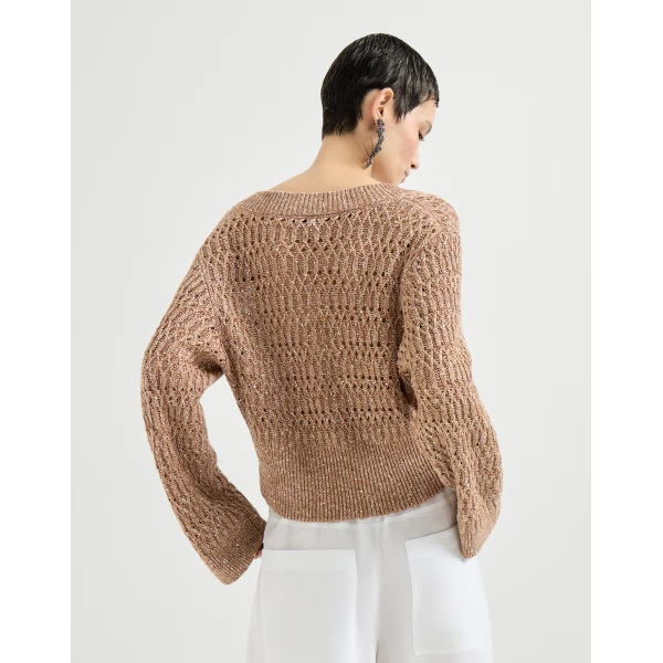 Brunello Cucinelli Dazzling braids sweater in Brown, view 3