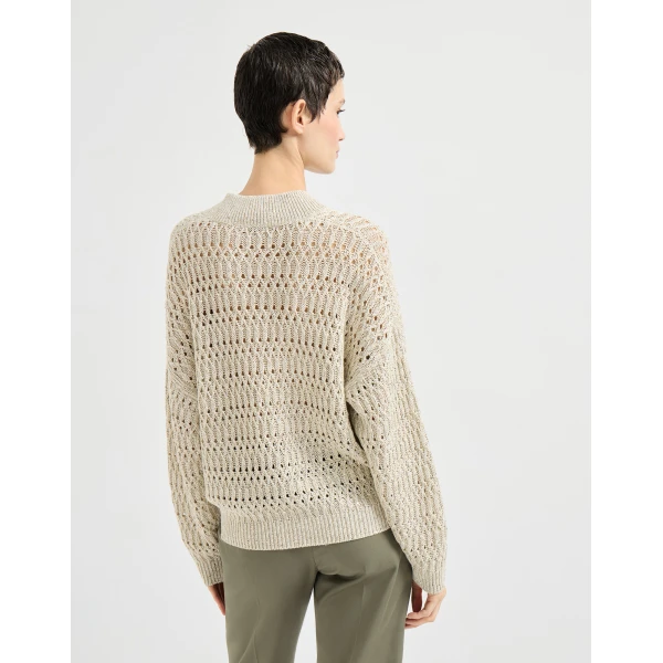 Brunello Cucinelli Dazzling braids cardigan in Beige, view 3