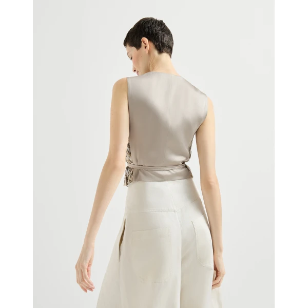Brunello Cucinelli Dazzling chevron embroidery vest in Brown, view 3