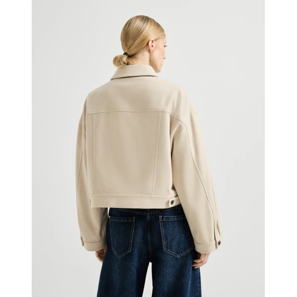 Brunello Cucinelli Lightweight cloth outerwear jacket in Sand, view 3