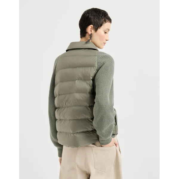 Brunello Cucinelli Nylon down jacket with monili in Green, view 3
