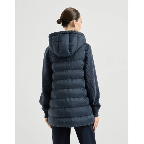 Brunello Cucinelli Nylon hooded down jacket in Blue, view 3
