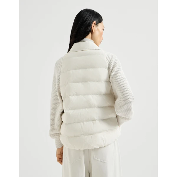 Brunello Cucinelli Knit down coat in Ivory, view 3