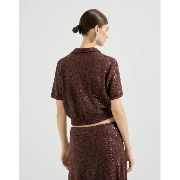 Brunello Cucinelli Dazzling Texture polo in Bordeaux Knit, view 3