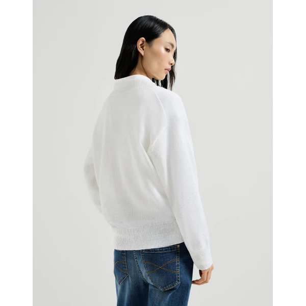 Brunello Cucinelli Linen and cotton Diamond yarn sweater in White, view 3
