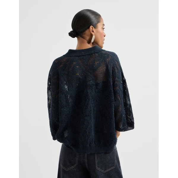 Brunello Cucinelli Dazzling water lilies polo Knit, view 3