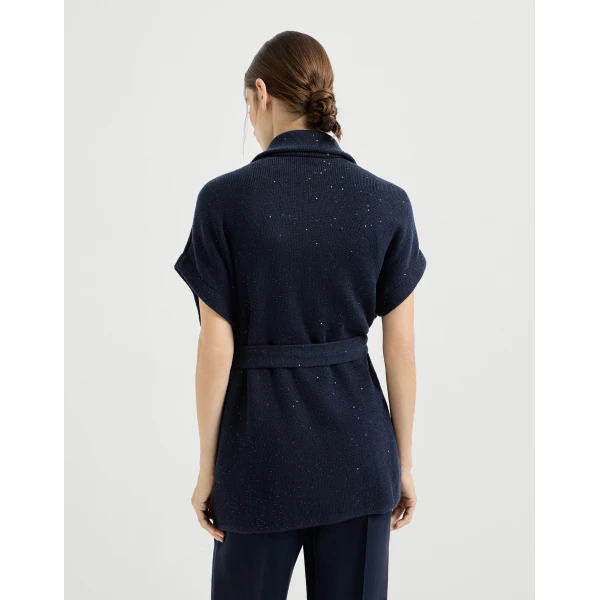 Brunello Cucinelli Cotton Diamond yarn vest in Blue, view 3