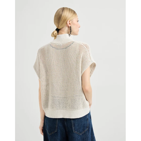Brunello Cucinelli Cotton net cardigan in Oat, view 3