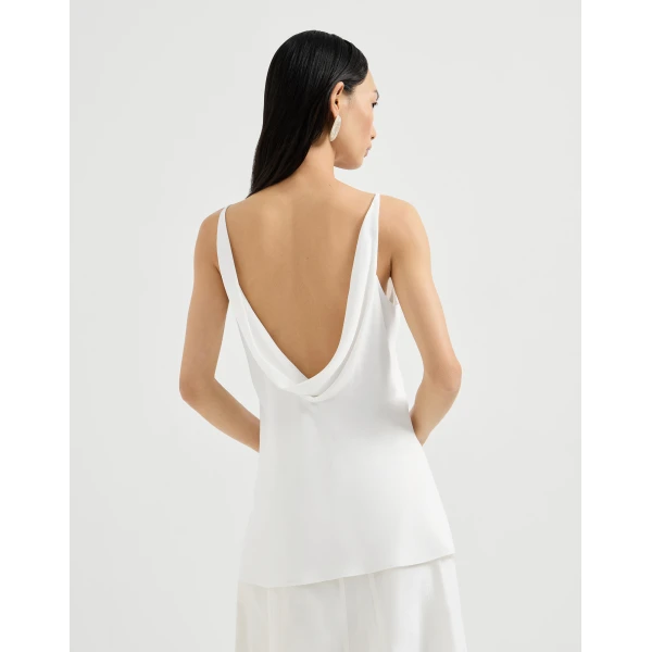 Brunello Cucinelli Top with shiny straps in White, view 3