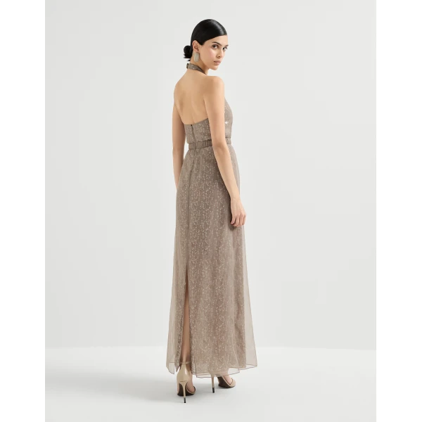 Brunello Cucinelli Dazzling embroidery halterneck dress in Rope, view 3