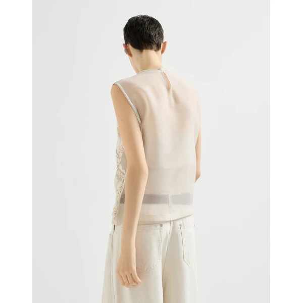 Brunello Cucinelli Top with dazzling seabed embroidery in Beige, view 3