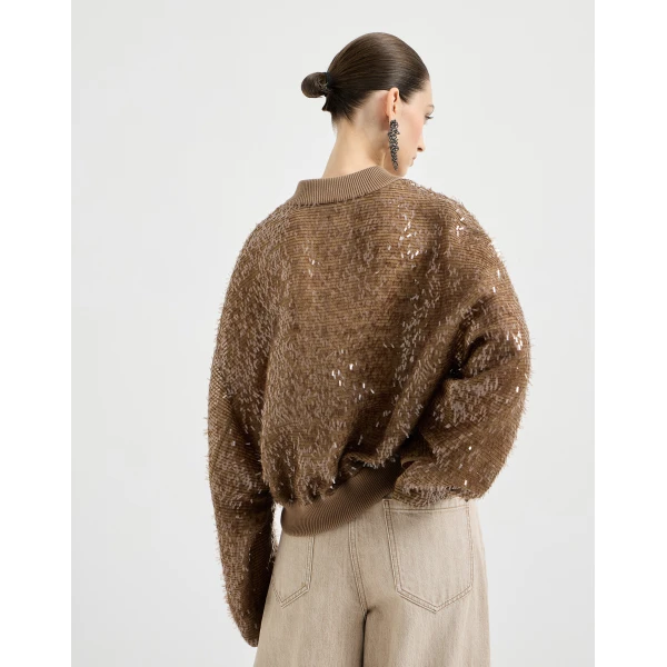 Brunello Cucinelli Dazzling Embroidery Bomber in Beige Jacket, view 3