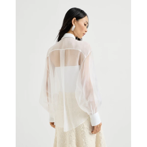 Brunello Cucinelli Crispy silk shirt in White, view 3