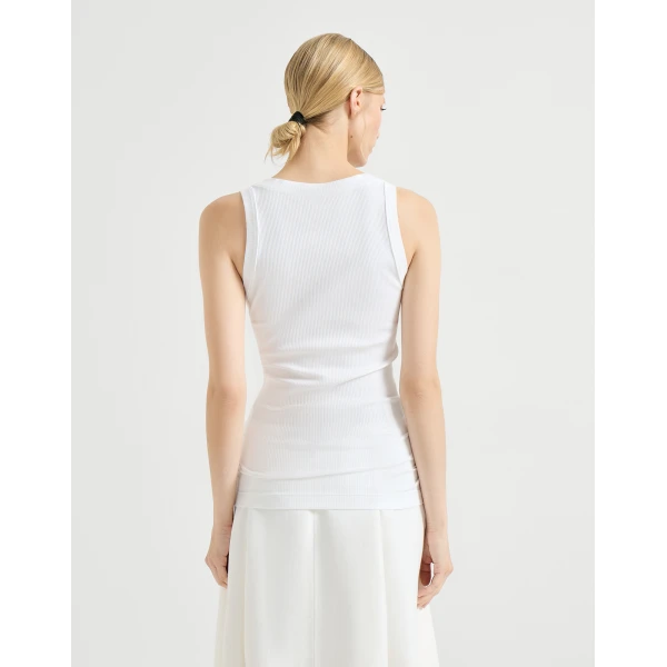Brunello Cucinelli Ribbed jersey top in White, view 3
