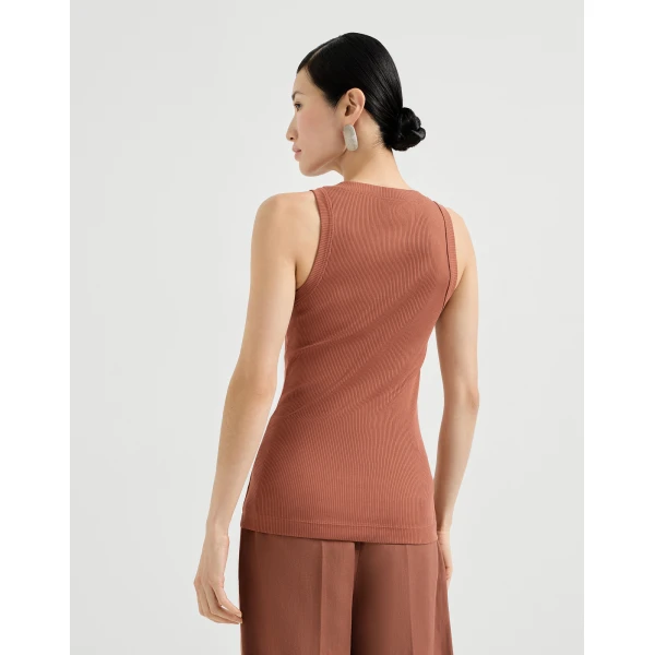 Brunello Cucinelli Ribbed jersey top in Orange, view 3
