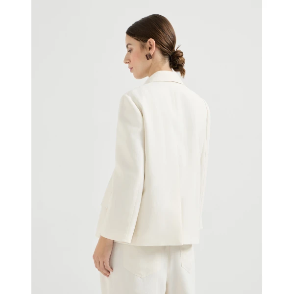 Brunello Cucinelli Fluid twill blazer in Ivory, view 3