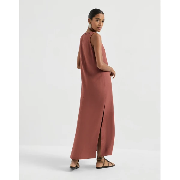 Brunello Cucinelli Fluid twill dress in Firebrick, view 3
