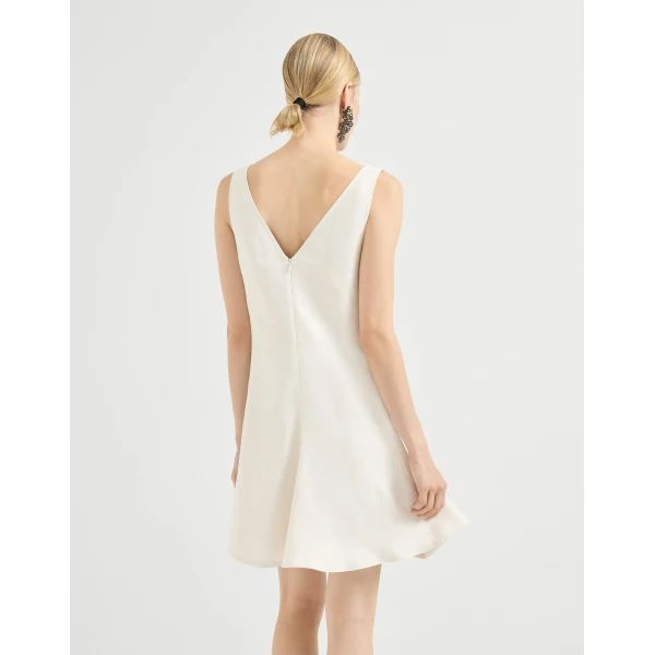 Brunello Cucinelli Fluid twill mini dress in Ivory, view 3
