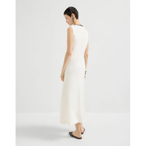 Brunello Cucinelli Dress with precious collar in Ivory, view 3