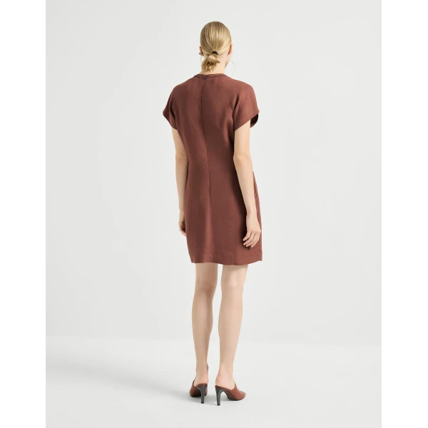 Brunello Cucinelli Fluid twill t-shirt dress in Firebrick, view 3