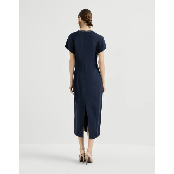 Brunello Cucinelli Twill dress with monili in Blue, view 3