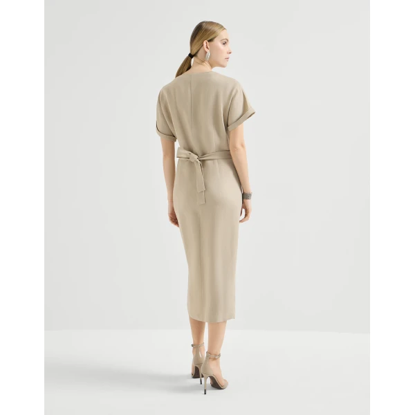 Brunello Cucinelli Wrap-effect dress in Beige, view 3