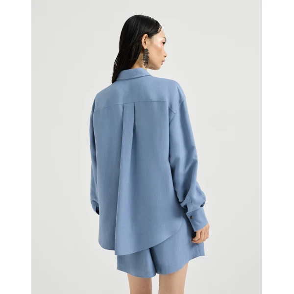Brunello Cucinelli Fluid twill shirt in Azure, view 3