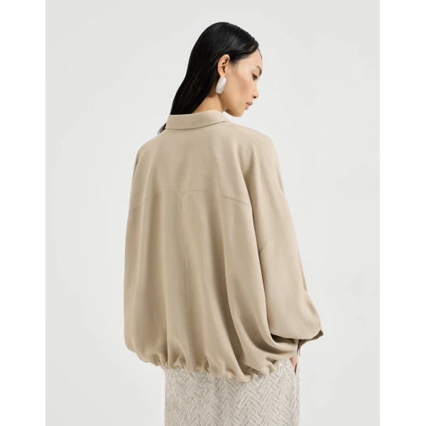 Brunello Cucinelli Fluid twill shirt in Sand, view 3