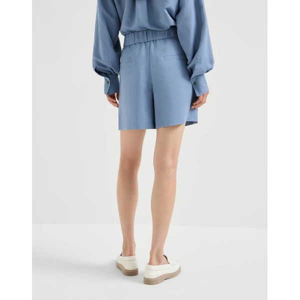 Brunello Cucinelli Fluid twill baggy shorts in Azure, view 3