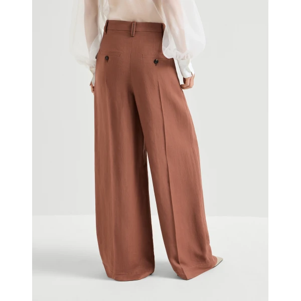 Brunello Cucinelli Fluid twill wide trousers with monili in Firebrick, view 3