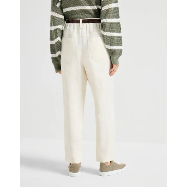 Brunello Cucinelli Fluid twill baggy trousers in Ivory, view 3